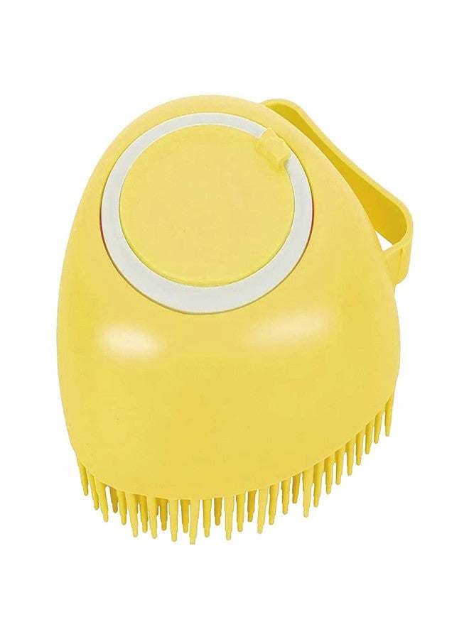 Brain Freezer Oval Dog Cat Bath Brush Comb Silicone Rubber Dog Grooming Brush Silicone Puppy Massage Brush Hair Fur Grooming Cleaning Brush Soft Shampoo Dispenser (Yellow) - Image 1